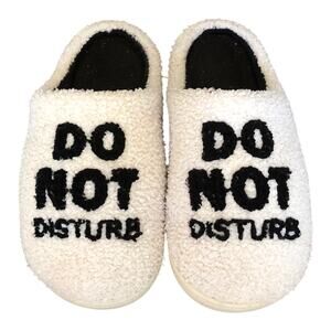 Living Royal Do Not Disturb White Fuzzy Slippers Slip On Women's Size S/M
